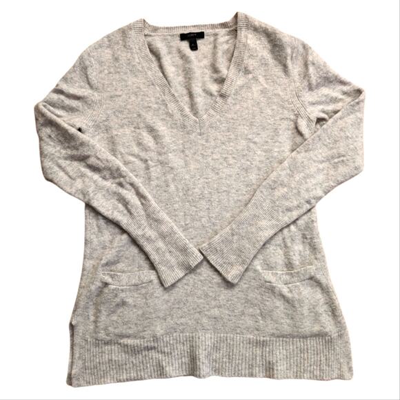 J Crew Light Gray Merino Wool Alpaca Blend V Neck Tunic Length Soft Sweater - Picture 1 of 4